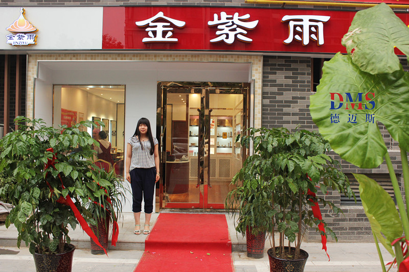 郑州金紫雨总部镜面玫瑰金地弹门